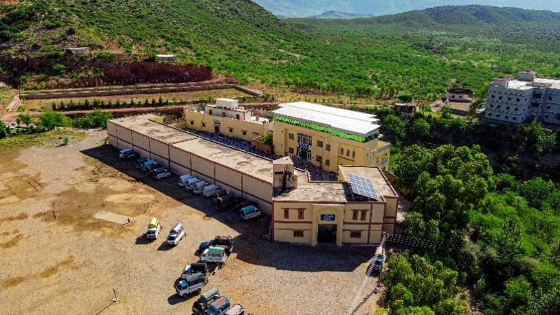 Aerial view of Al-Asar Academy buildings and parking area
